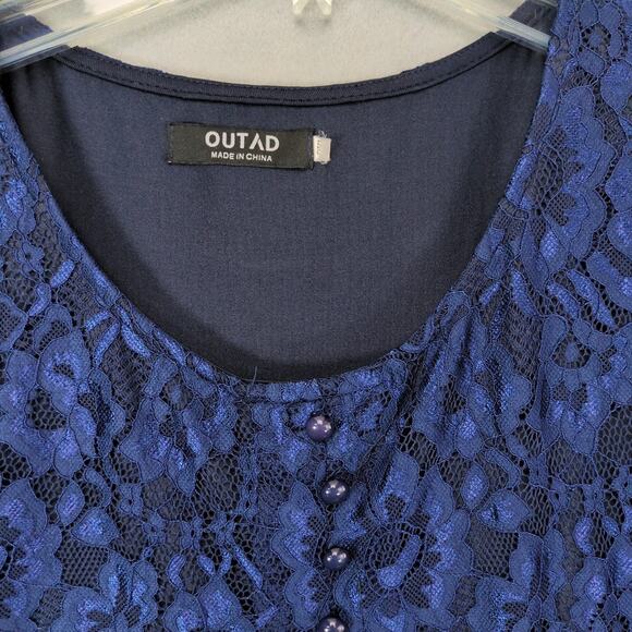 Outad Women's 2XL Navy Floral Lace Overlay Blouse Top, Tunic Length Whimsigoth - Picture 2 of 6